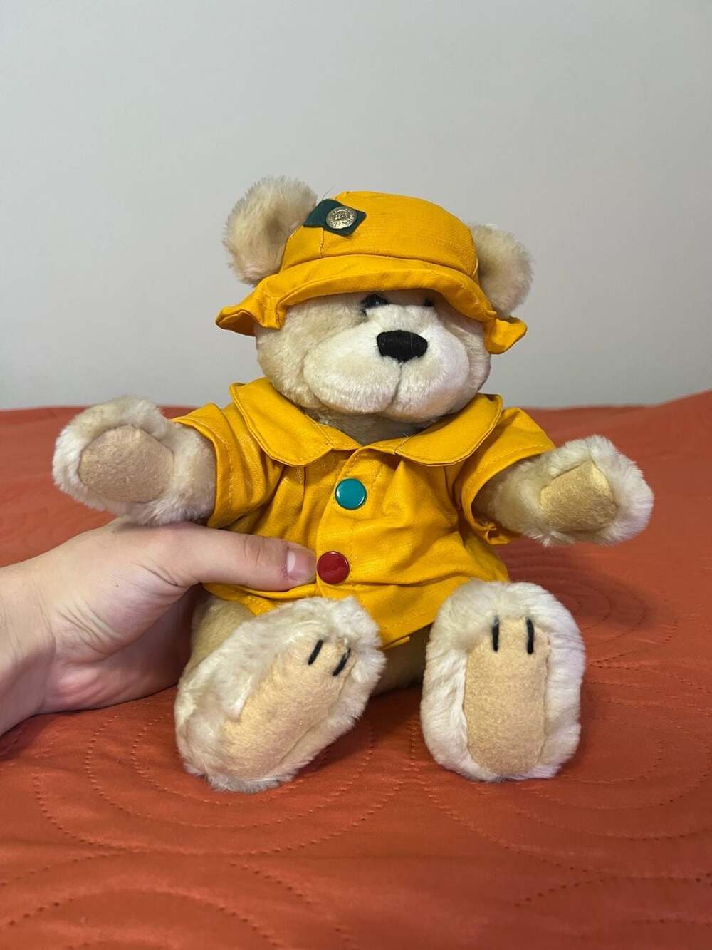 Vermont Teddy Bear 15" Plush in Yellow Raincoat and Hat